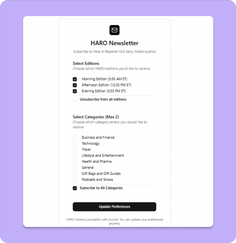 HARO Newsletter Subscription Management